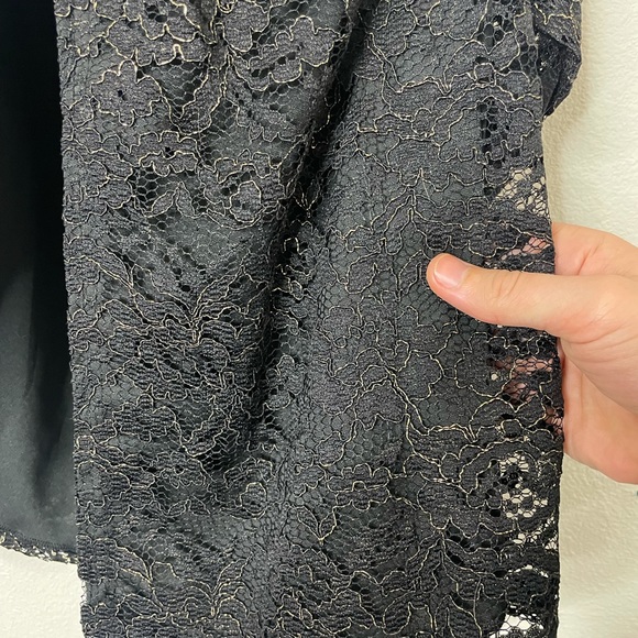 Francesca's Black & Gold Lace Strapless Cold Shoulder Open Back Shirt Size S - Picture 4 of 7